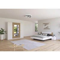SCHLAFZIMMER Borba in Weiß und Eiche 4 teilig – mit Bettanlage 180x200cm, zwei Nachttisch und Drehtürenschrank 225cm Breite - Weiß, Holzwerkstoff (80/200/120cm)