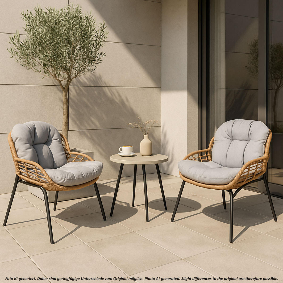 POLY-RATTAN GARNITUR Braun, Hellgrau - Hellgrau/Braun, Kunststoff - MCW