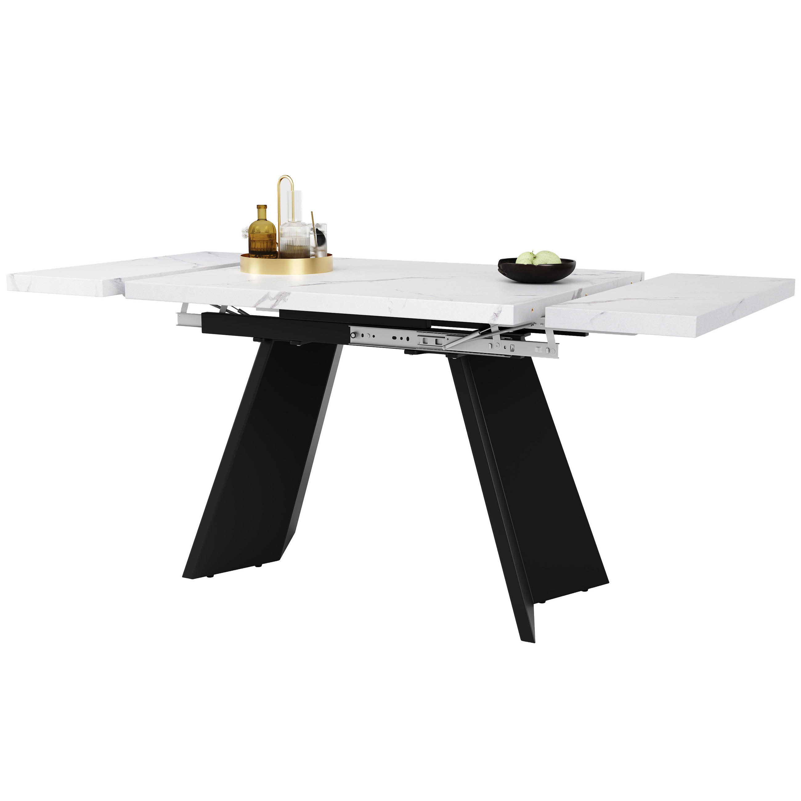 ESSTISCH Teleskoptisch 99/74/77cm weiß mit Marmoroberfläche und stabilen Carbonstahl-Beinen - Weiß, Holzwerkstoff (159/74/77cm) - OKWISH