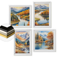 WANDBILDER 4er-Set - 50x50 cm & 40x60 cm Weißer Rahmen - Bergblick, Fluss, Herbst - Weiß, Kunststoff (50/50cm) - ArtPrintCave
