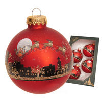 CHRISTBAUMKUGELN Santa mit Rentieren Rot 7cm (Glas / 4 Stk.) - Rot, Glas (7/7/7cm) - Krebs Glas Lauscha