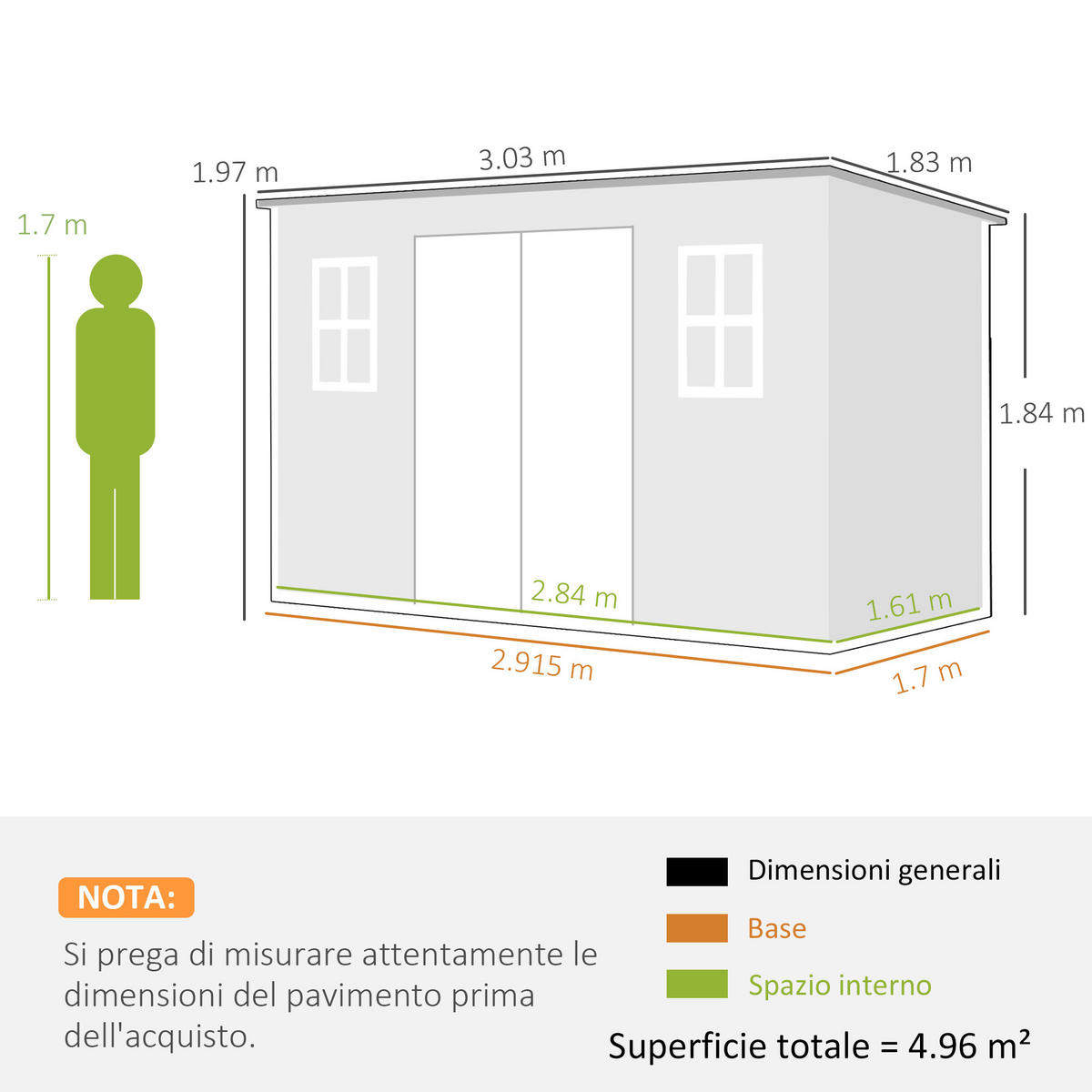 GERÄTESCHUPPEN, 2 Türen, Fenster, Lüftungsöffnungen, PP/Aluminium, 303x183x184cm, Grau - Multicolor, Kunststoff (183/197/303cm) - FORIOUS