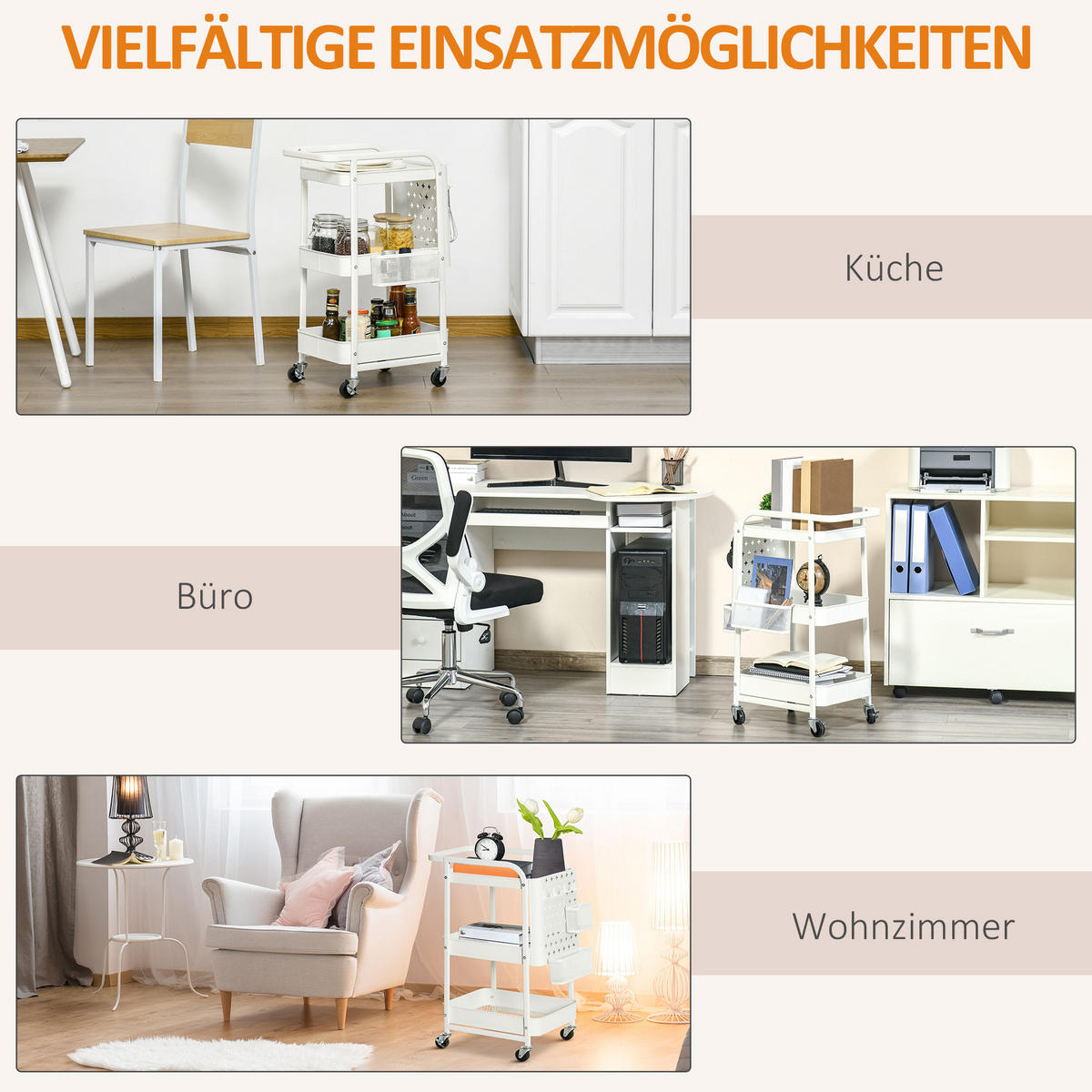 ROLLWAGEN, Servierwagen, Stahl, Weiß - Weiß, Metall (32/75.6/51.5cm) - HOMCOM