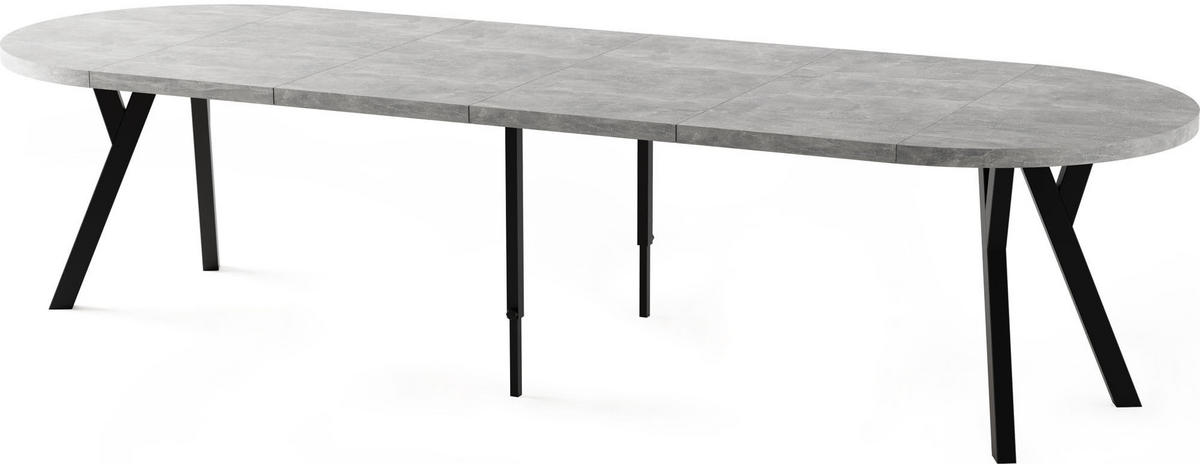 ESSTISCH Twixy XXL groß rund oval ausziehbar, Grauer Beton 100-300/100/76 cm - Hellgrau/Schwarz, Holz/Holzwerkstoff (100/100/76cm) - WFL GROUP