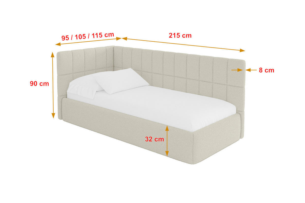 EINZELLBETT Jugendbett mit Bettkasten, Rechts - TULY 100x200 Beige - Perlmutt, Holzwerkstoff/Textil (100/200cm) - ALTDECOR