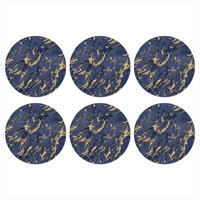 GLASUNTERSETZER 6er-Set Rund Blau - Gold - Muster - Marmor 10x10 cm - Dunkelblau, Naturmaterialien (10/0.2cm) - MuchoWow