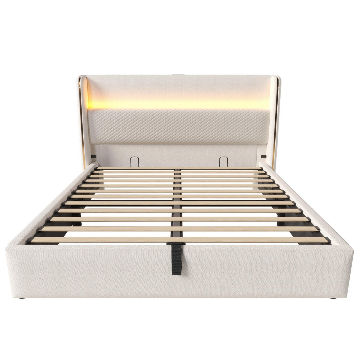 POLSTERBETT 140/200 cm Beige mit Stauraum, LED und USB- und Type-C-Anschlüssen - Beige, Textil (140/200cm) - Flora Grace