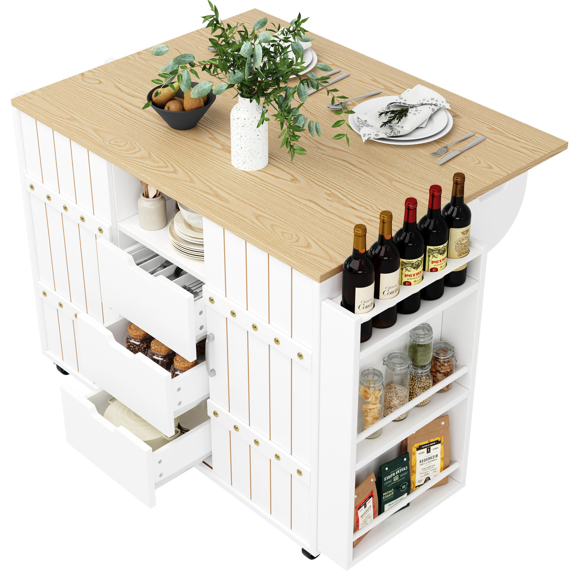 KÜCHENWAGEN aus MDF mit klappbarer Platte & Schiebetüren, 110/42/90 cm, Weiß - Weiß, Holzwerkstoff (110/90/42cm) - Redom