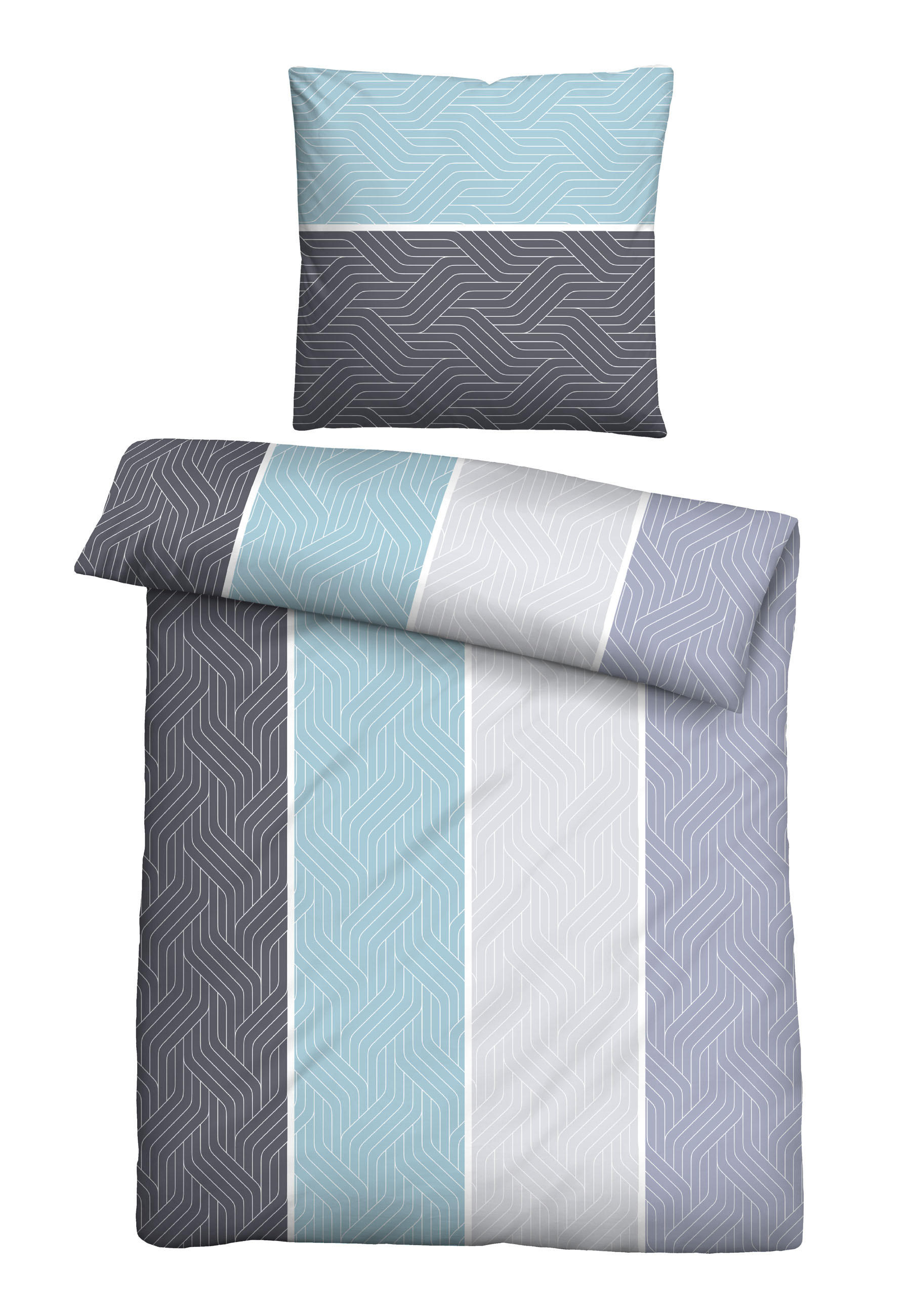 BETTWÄSCHE-GARNITUR Mikrofaser Längsbalken eisblau, 135x200 cm + 80x80 cm - Hellblau, Textil (135/200cm) - Castell