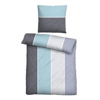 BETTWÄSCHE-GARNITUR Mikrofaser Längsbalken eisblau, 135x200 cm + 80x80 cm - Hellblau, Textil (135/200cm) - Castell