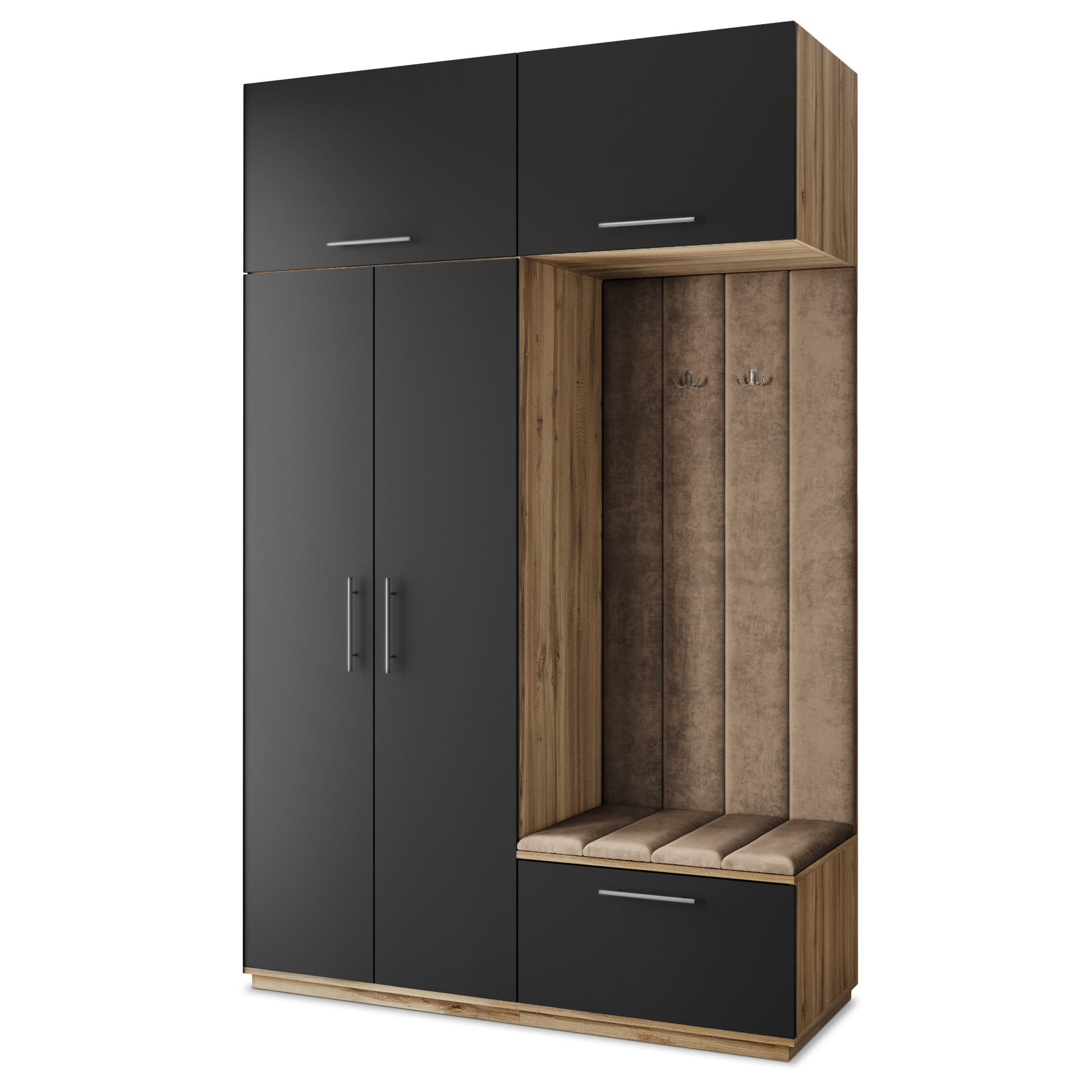 Masseno Garderobenschrank Eiche Wotan, Schwarz, Mokka 150x240x60 cm