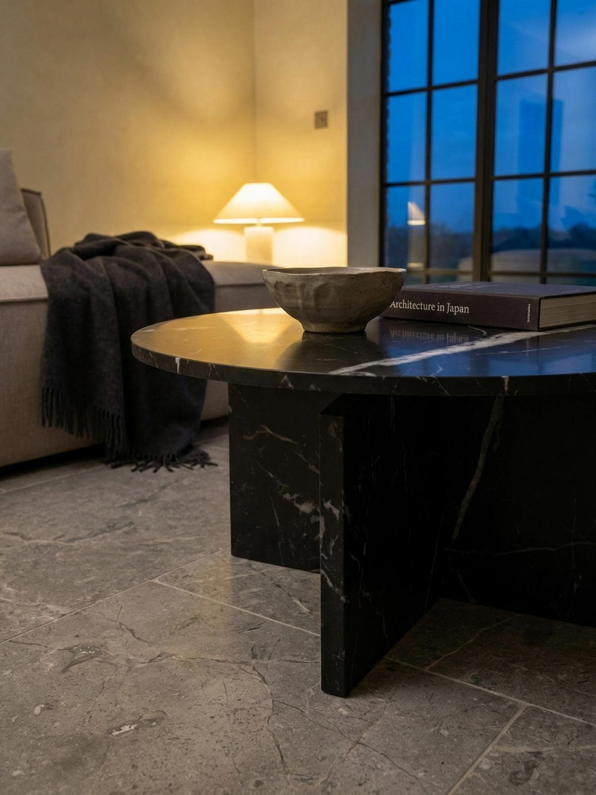 COUCHTISCH rund in Stein-Optik – modernes Design in Großformat, Schwarz 60x60x33 cm - Schwarz, Holzwerkstoff (60/60/33cm) - KADIMA DESIGN