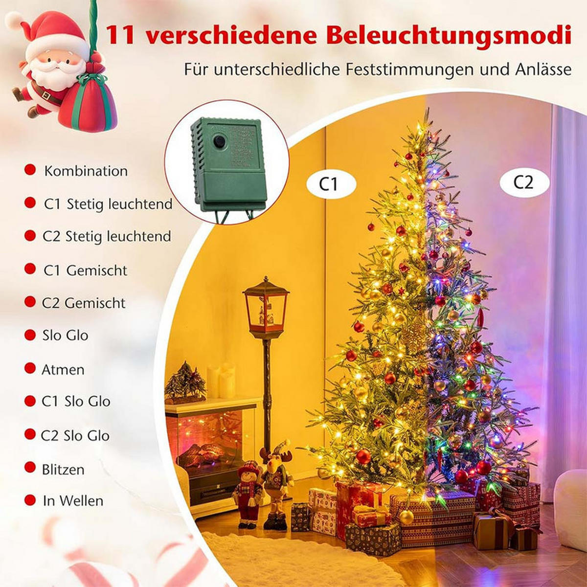 WEIHNACHTSBAUM mit 300 mehrfarbigen LEDs 210cm Grün - Grün, Metall (210cm) - COSTWAY