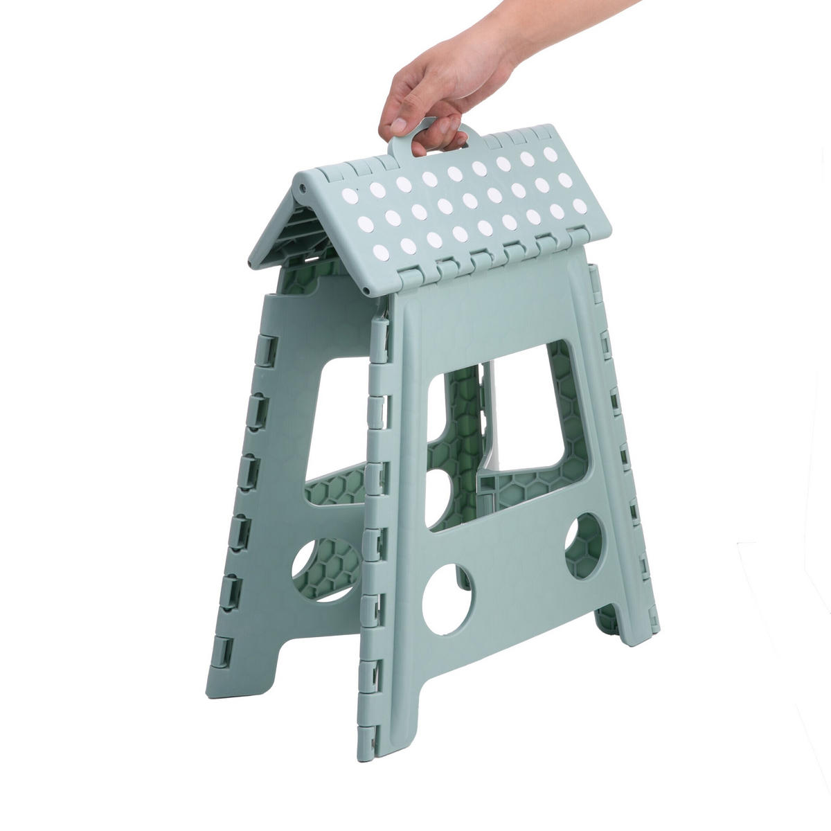 KLAPPHOCKER Salbei XL faltbar Kunststoff - Grün, Kunststoff/Textil (39/39/32cm) - Relaxdays