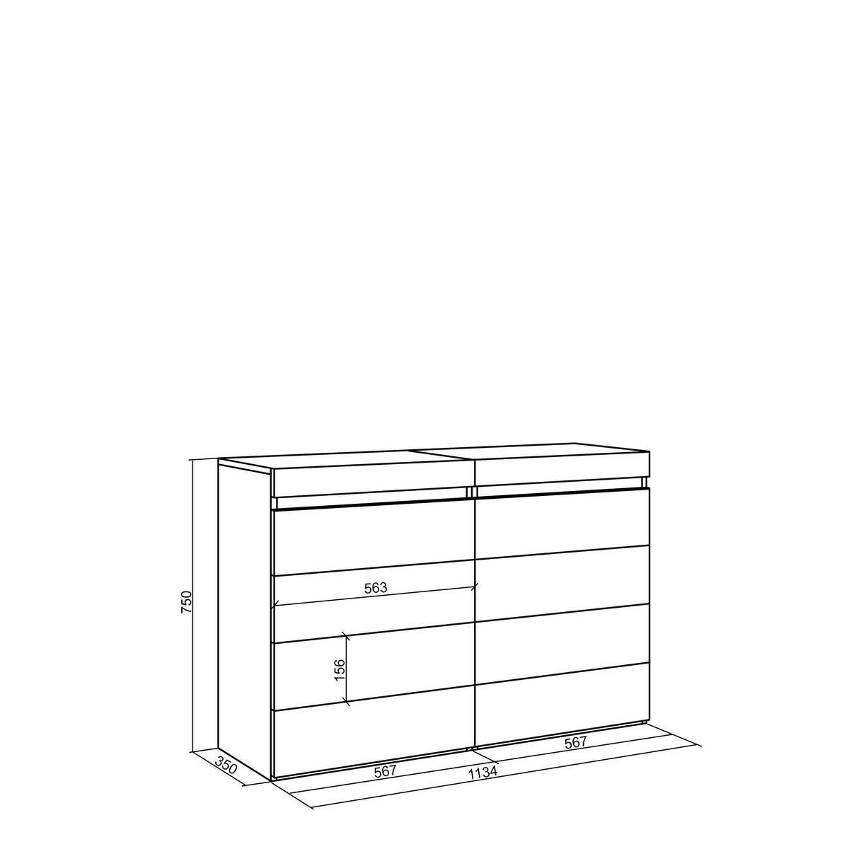KOMMODE mit Schubladen, Sideboard Schrank, zementgrau, 114/35/75cm - Grau, Holzwerkstoff (114/75/35cm) - Skraut Home