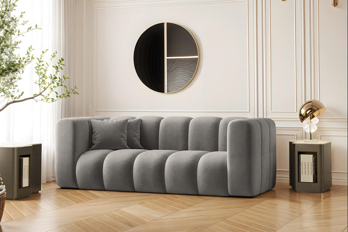 COUCH Sofa, Zweisitzer-Sofa Grand Modular Stoff Salvador Grau - Hellgrau, Holz (197/70/91cm) - Kaiser Möbel