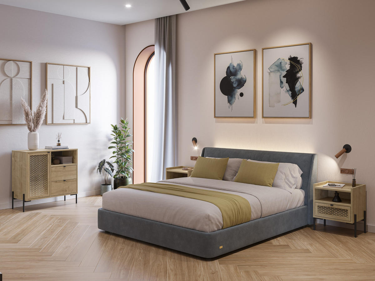 KLEINES Sideboard 1 Tür, 1 Fach und 2 Schubladen B80 cm - Inca - Braun, Holz (40/80.5/84cm) - Calicosy