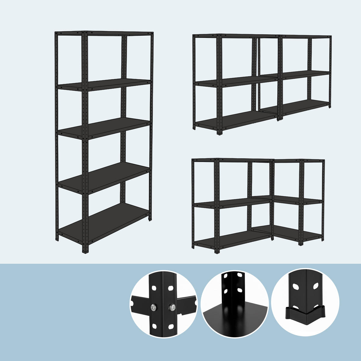 LAGERREGAL - Schwarz, Kunststoff/Metall (75/150/30cm) - Relaxdays