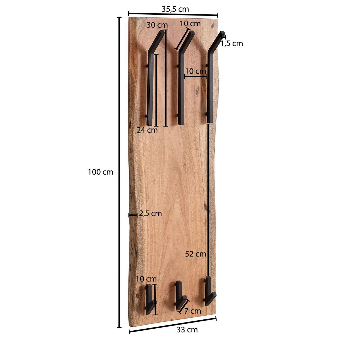 WANDGARDEROBE Akazie Massivholz Metall Modern 35,5x11x100 cm mit Naturkante - Beige, Holz (35/100/11cm) - KADIMA DESIGN