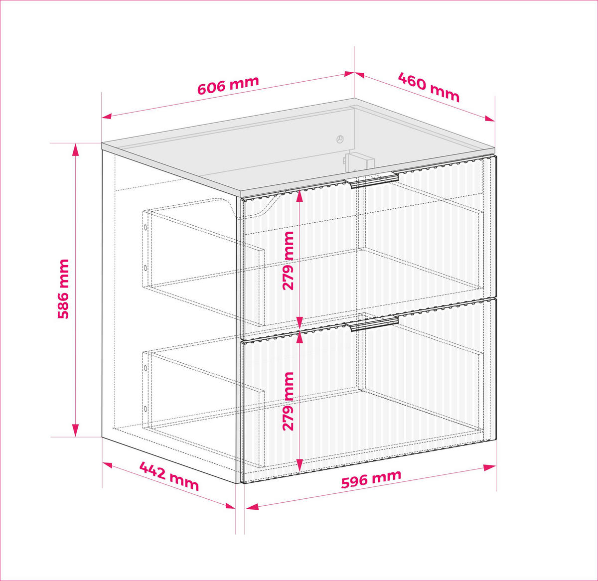 WASCHBECKUNTERSCHRANK, Schwarz, 60 x 77 x 46 cm, silberner Griff, schwarze Beine + Arbeitsplatte - Silberfarben/Schwarz, Holzwerkstoff (60/77/46cm) - 3XE LIVING