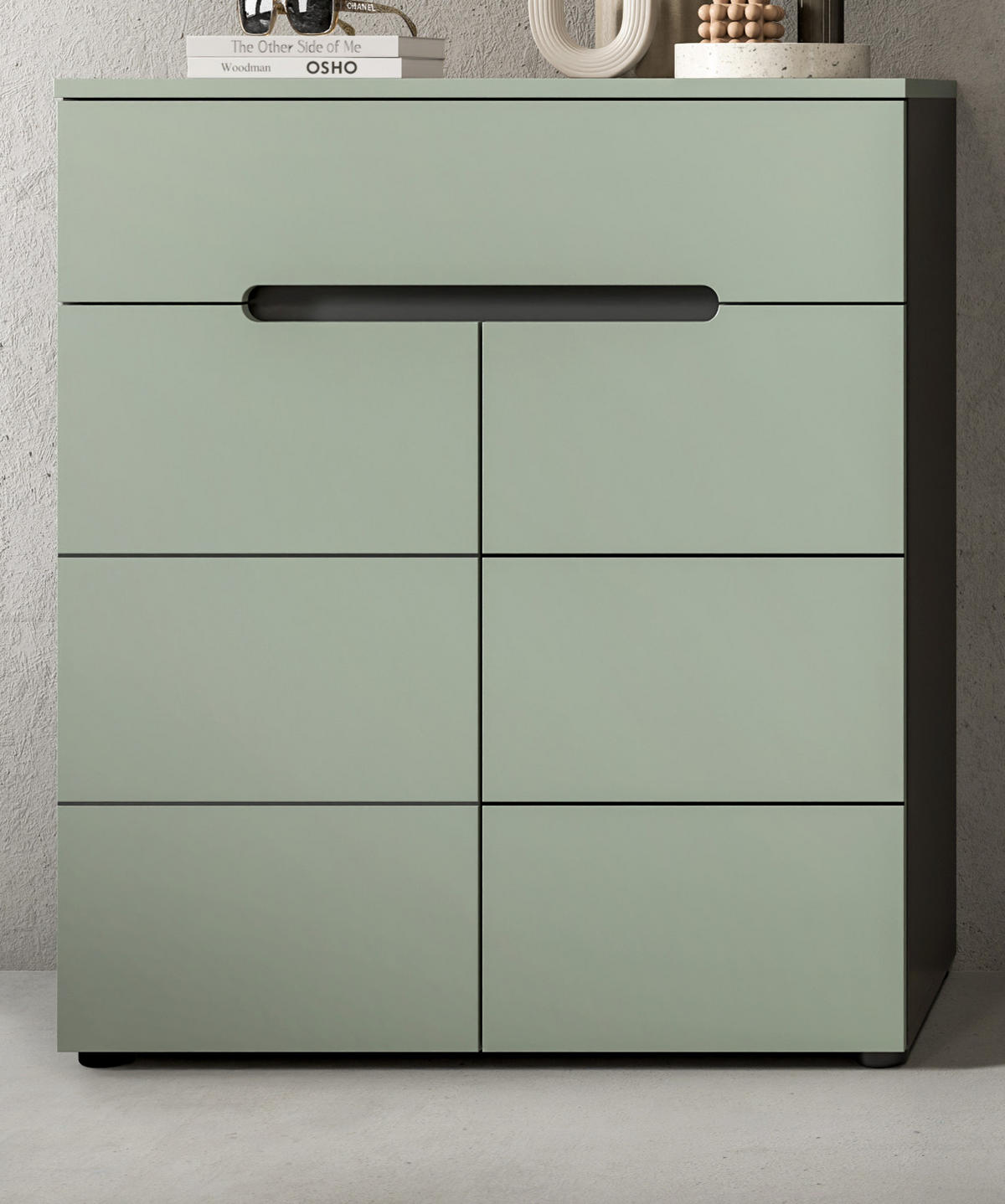 SCHUHKOMMODE Salbei grün, Basalt Grau 80 x 94 cm, Flurkommode mit Soft-Close - Salbeigrün/Schwarz, Holzwerkstoff/Kunststoff (80/94/37cm) - Inn.Furn