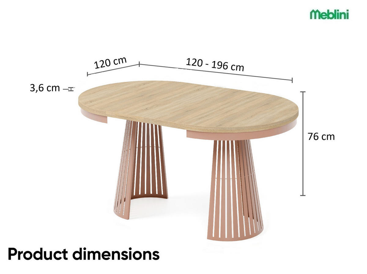 ESSTISCH Cone Bis - Kupferfarben/Sonoma Eiche, Holzwerkstoff/Metall (120/120/76cm) - Meblini