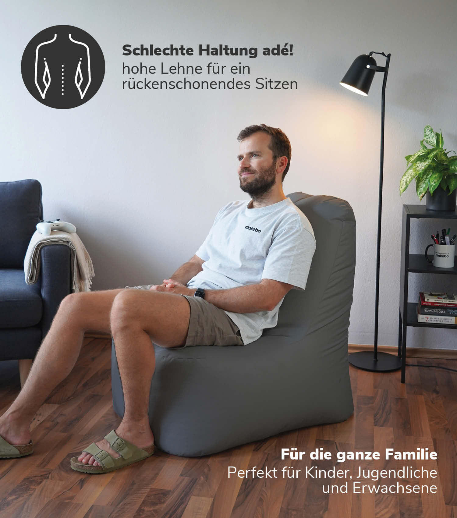 SITZSACK Der Däumchendreher - Anthrazit, Textil (60/86/85cm) - Mokebo