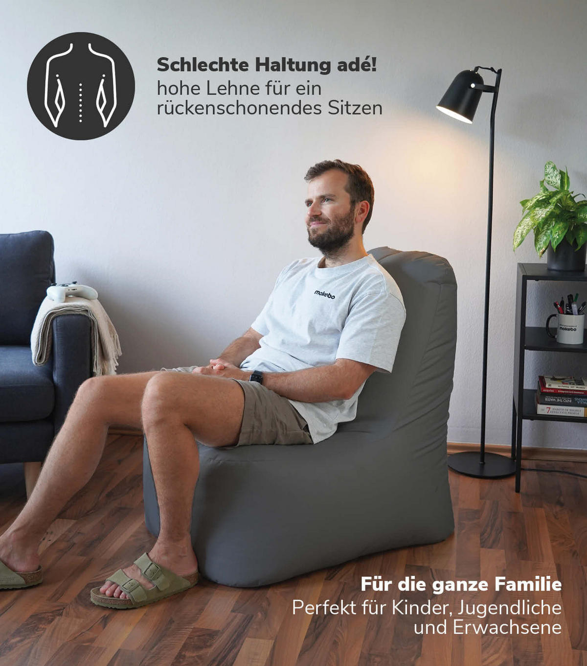 SITZSACK Der Däumchendreher - Anthrazit, Textil (60/86/85cm) - Mokebo