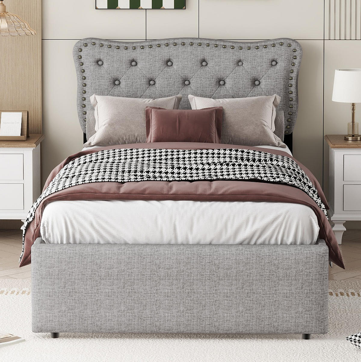 POLSTERBETT 90/200 cm Grau aus MDF mit 2 Schubladen - Grau, Textil (90/200cm) - OKMYHOME