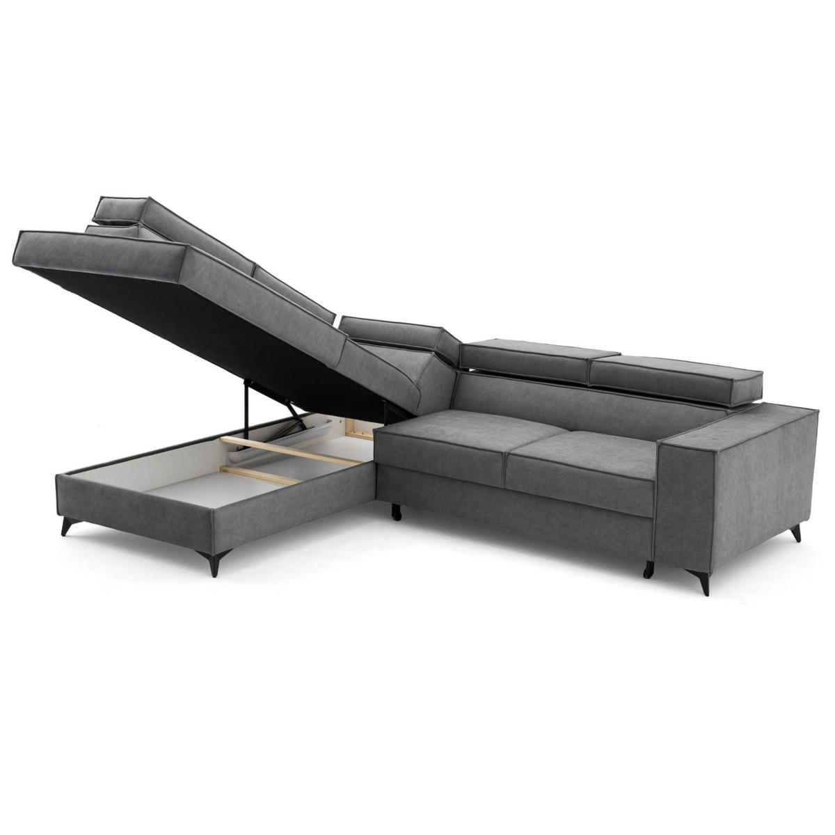 ECKSOFA PURE L Links mit Schlaffunktion 127x199 Velours Grau - Schwarz/Grau, Holz/Textil (281/204cm) - Muffo
