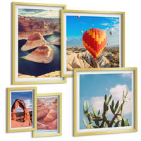 BILDER SET 5er Set - 50x50 cm & 20x30 cm & 40x60 cm Goldrahmen - Berge, Seen, Wälder, Wege - Goldfarben, Kunststoff (40/60cm) - TULUP