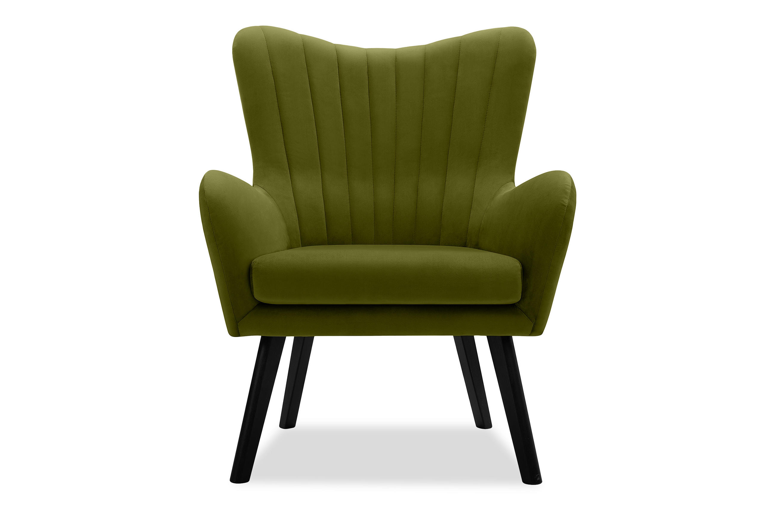 OHRENSESSEL GADI Velourstoff, Olive - Schwarz/Olivgrün, Holz/Textil (76/100/78cm) - KONSIMO®