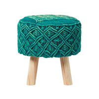 MAKRAMEE-HOCKER Willow petrolgrün, 41/41/43 cm - Grün, Textil (41/43/41cm) - Homescapes