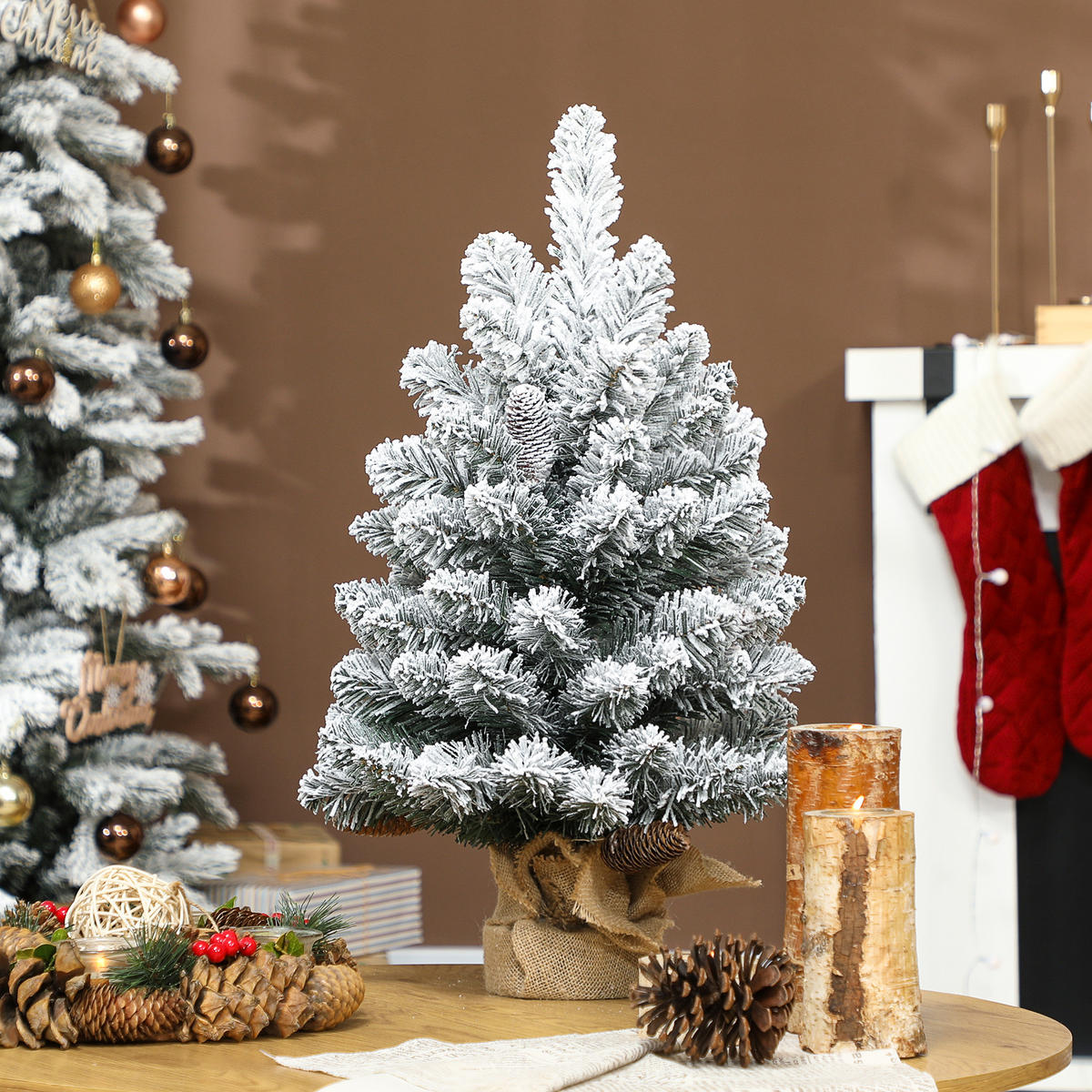 WEIHNACHTSBAUM DE-41557 Mini 60 cm, Schnee, 6 Zapfen - Weiß/Grün, Kunststoff (60cm) - ComfortXL