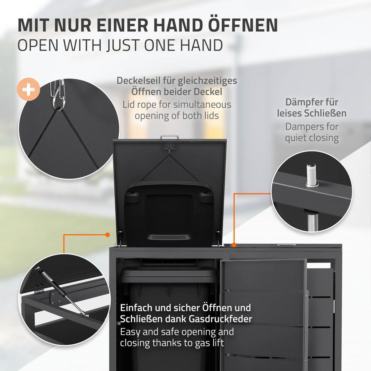 MÜLLTONNENBOX 2er 240L 132x80x120 cm Anthrazit aus Stahl wetterfest - Anthrazit, Metall (80/120/132cm) - ML-DESIGN