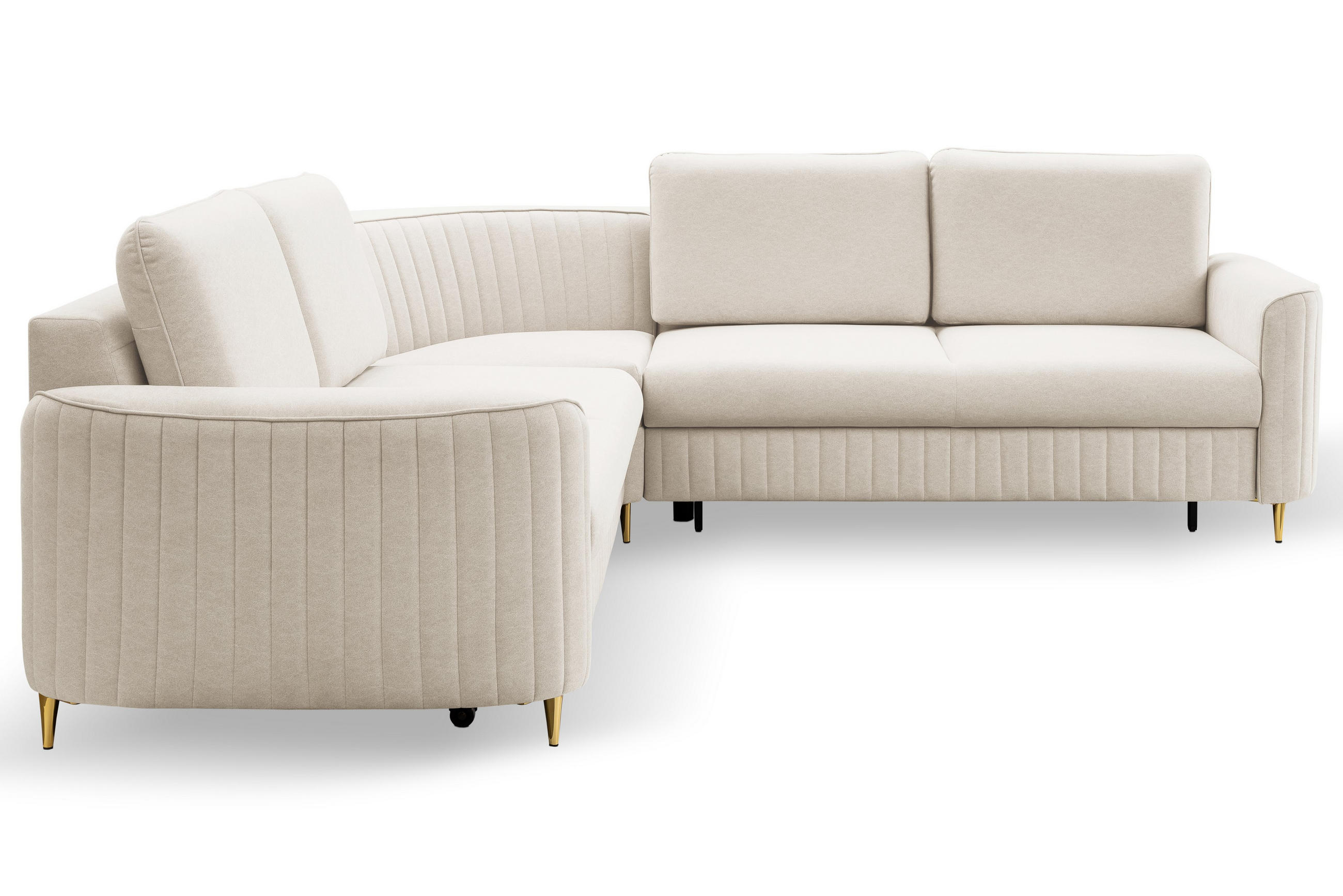 ECKSOFA VELA L-S Beige Velours-Stoff mit Schlaffunktion - Beige, Holz (251/251cm) - MASSENO
