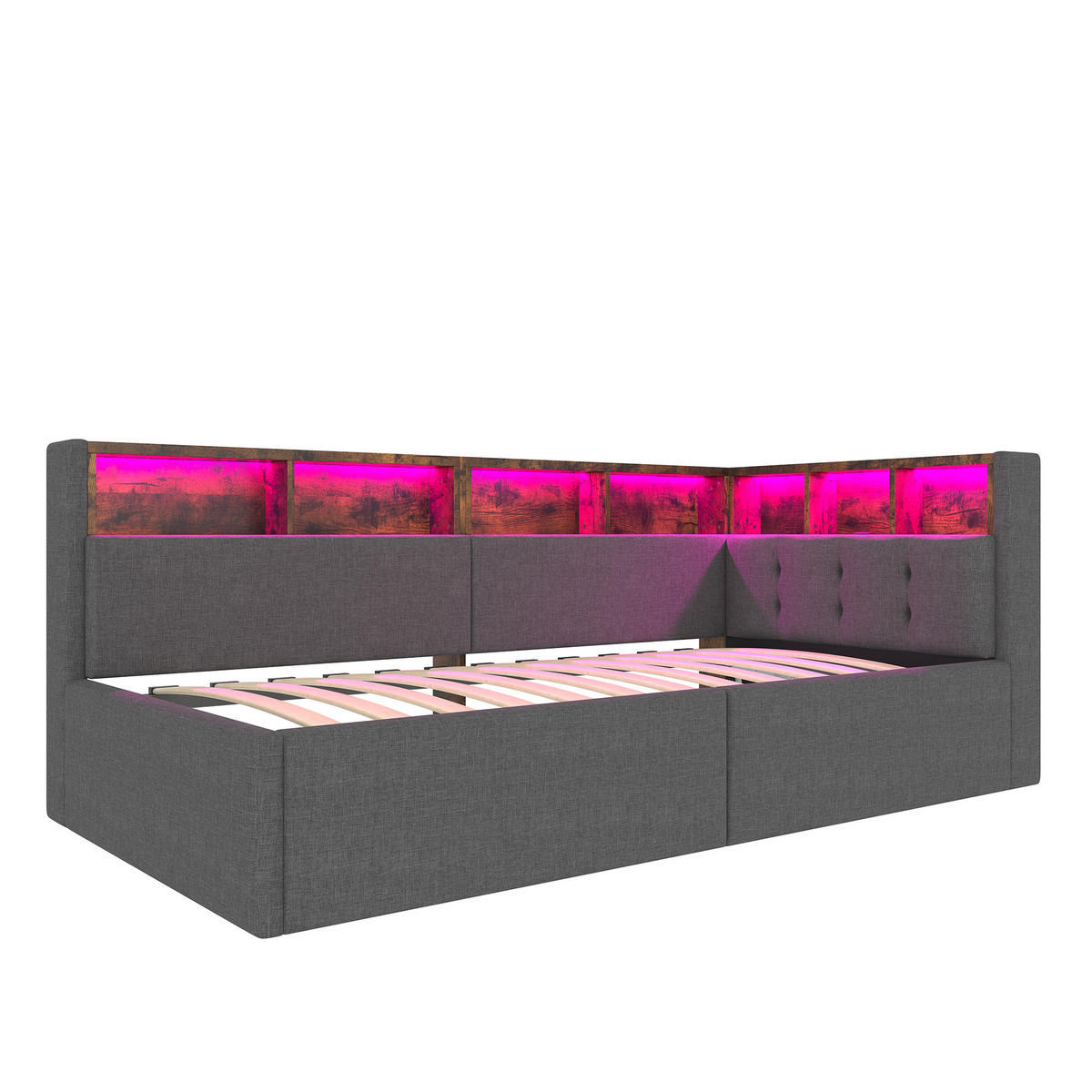 TAGESBETT mit Stauraum 90x200 cm Leinen Grau - Grau, Metall (90/200cm) - Meubliv
