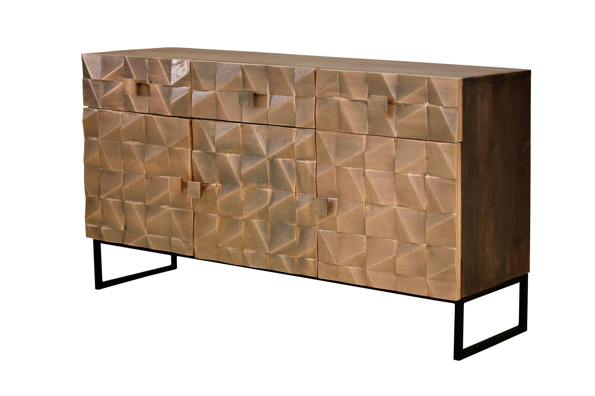 SIDEBOARD aus Mangoholz und Bronze - Dunkelbraun, Holz (42/80/142cm) - Giner y Colomer