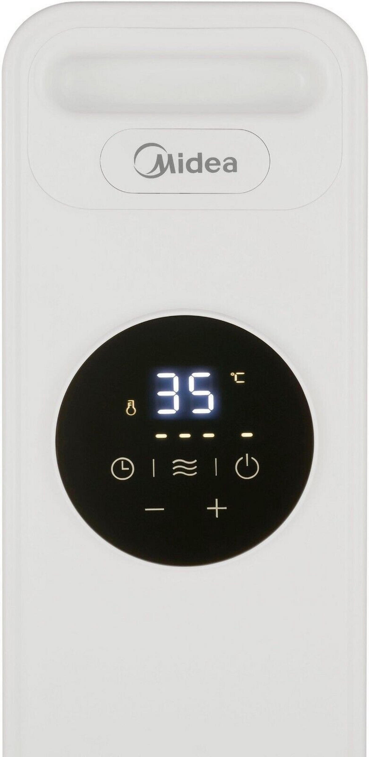 ÖLRADIATOR – Mobiler 2000W Elektroheizung, 9 Heizrippen, Energieeffizient, Freistehend mit Rollen & Tragegriff, Einstellbares Thermostat - Weiß, Metall (28/64/39cm) - Midea