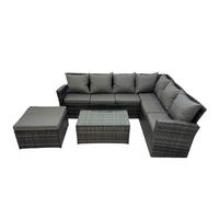 GARTENSOFA SET Hohe Rückenlehne Polyrattan Dunkelgrauer Mix 7-Sitzer - Dunkelgrau/Grau, Glas/Kunststoff - Fimous