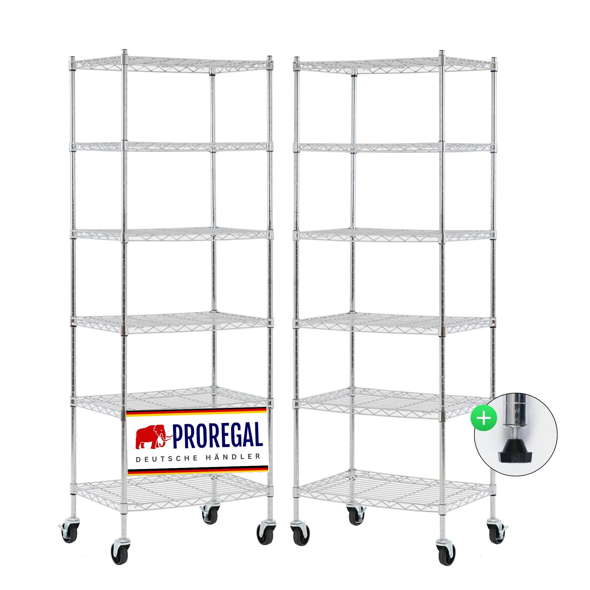 GITTERREGAL 2er - Set HADES mit Rollen & 6 Gitterböden Metall 160x60x40cm Silber - Silberfarben, Metall (60/160/40cm) - PROREGAL