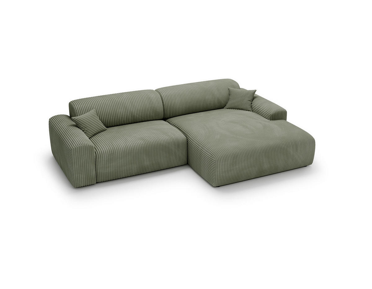 ECKSOFA mit Longchair - Cord - Schwarz/Grün, Kunststoff/Textil (284/178cm) - home24