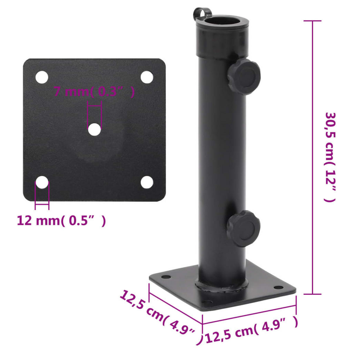 SONNENSCHIRMSTÄNDER Für Ø38/48 Mm Mast Mattschwarz Stahl - Schwarz, Metall (12.5/12.5cm) - vidaXL