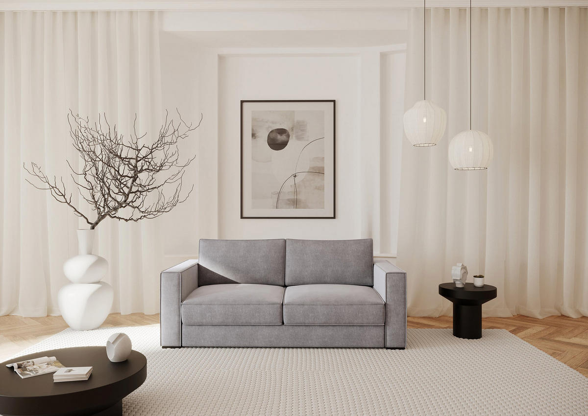 SCHLAFSOFA GERADE Samt Hellgrau 226cm - Hellgrau/Grau, Textil (226/85/100cm) - Sia Home