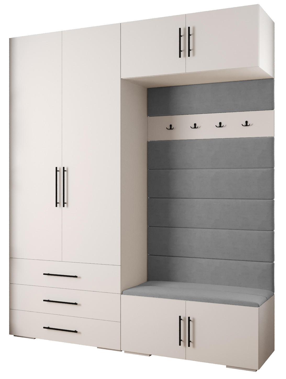 Abiks Möbel Garderoben-Set Weiß, Grau, Schwarz 200x236.7x47 cm