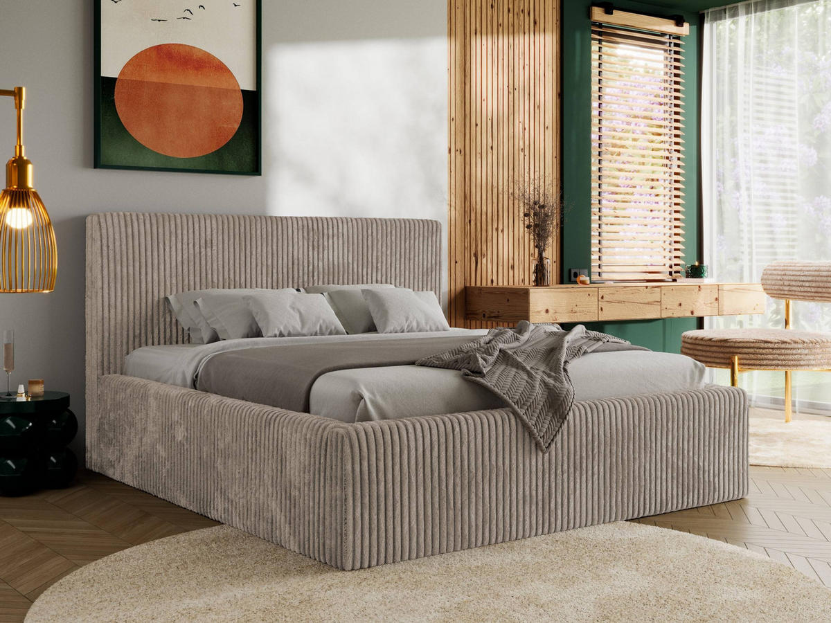 POLSTERBETT TILIANO CLASSIC 140/200 - Hellbraun Cord - Multipocket-Matratze - Hellbraun, Textil (140/200cm) - MKS