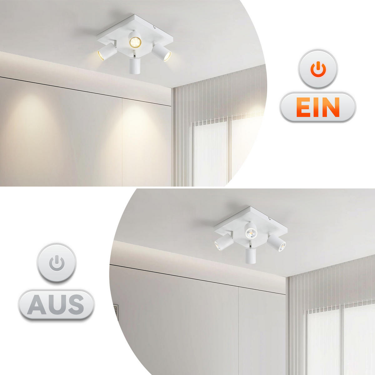 STRAHLER Baunach 4-flammig 25/25/14.4 cm - Weiß, Metall (25/25/14.4cm) - Nettlife