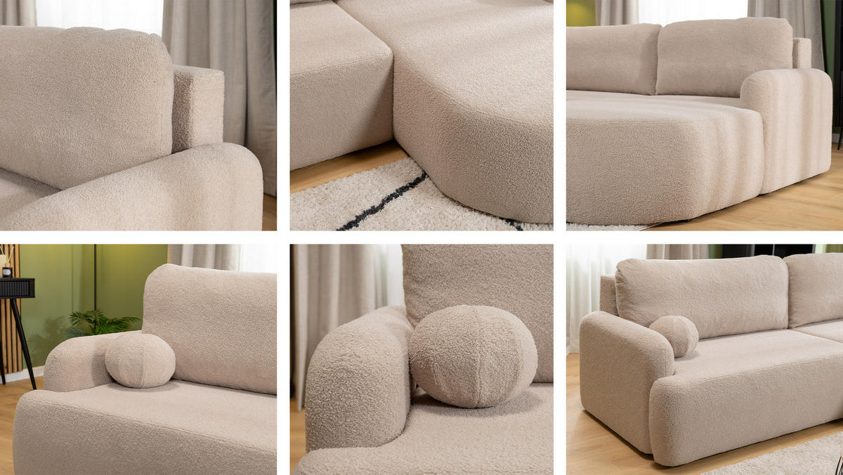 ECKSOFA Loridu Cord, Seite: Links - Schwarz/Sahara, Holz/Kunststoff (250/174cm) - MIRJAN24