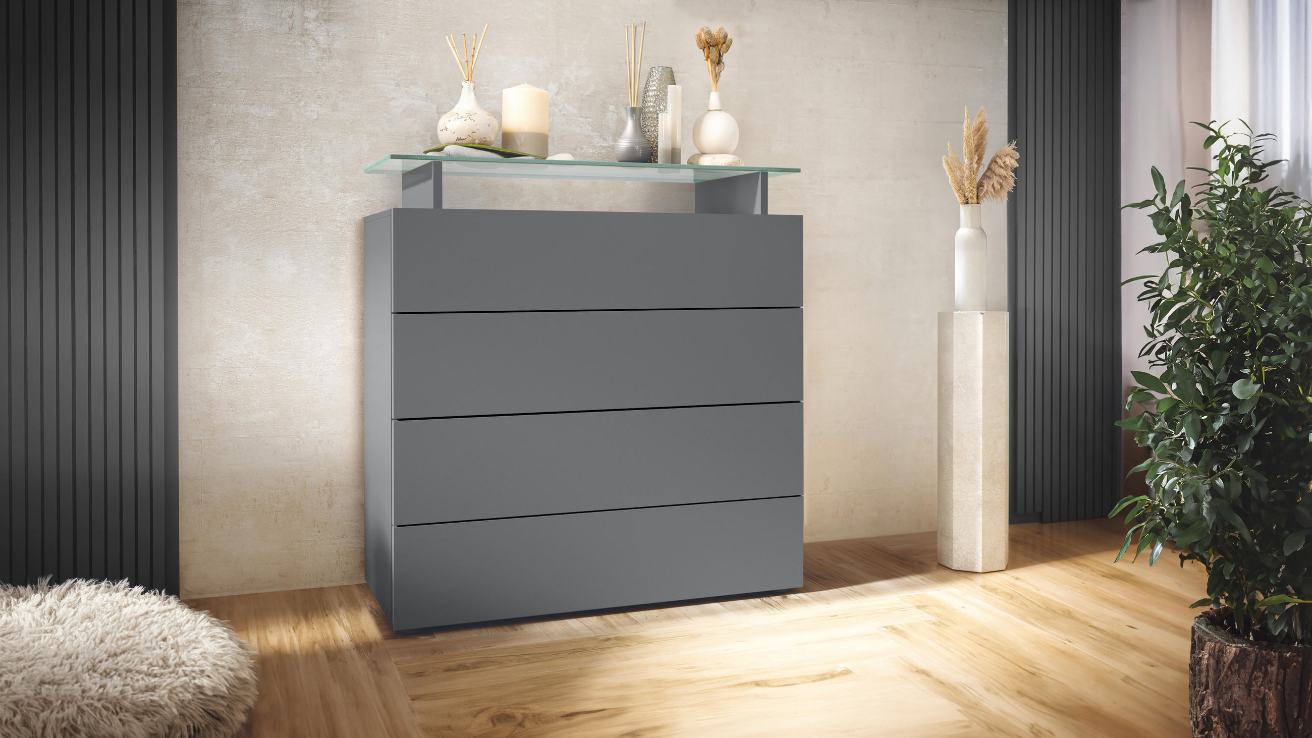 KOMMODE Pavos Anthrazit matt - Anthrazit, Holzwerkstoff (76/80/33cm) - Vladon