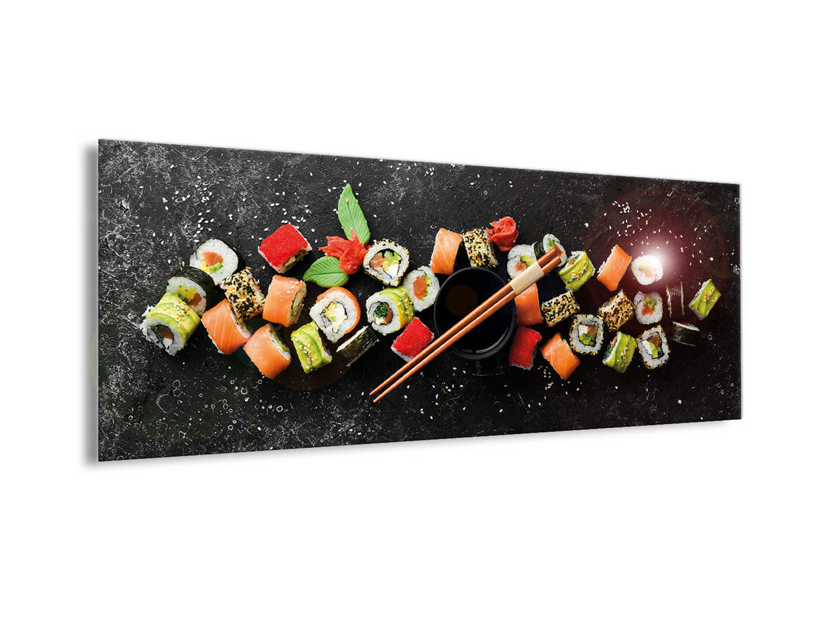 GLASBILD 80x30 cm Küche Sushi schwarz - Multicolor, Glas (80/30cm) - artissimo